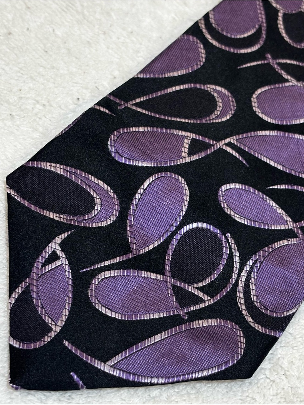 Murano Black Tie with Purple Abstract Paisley Pattern